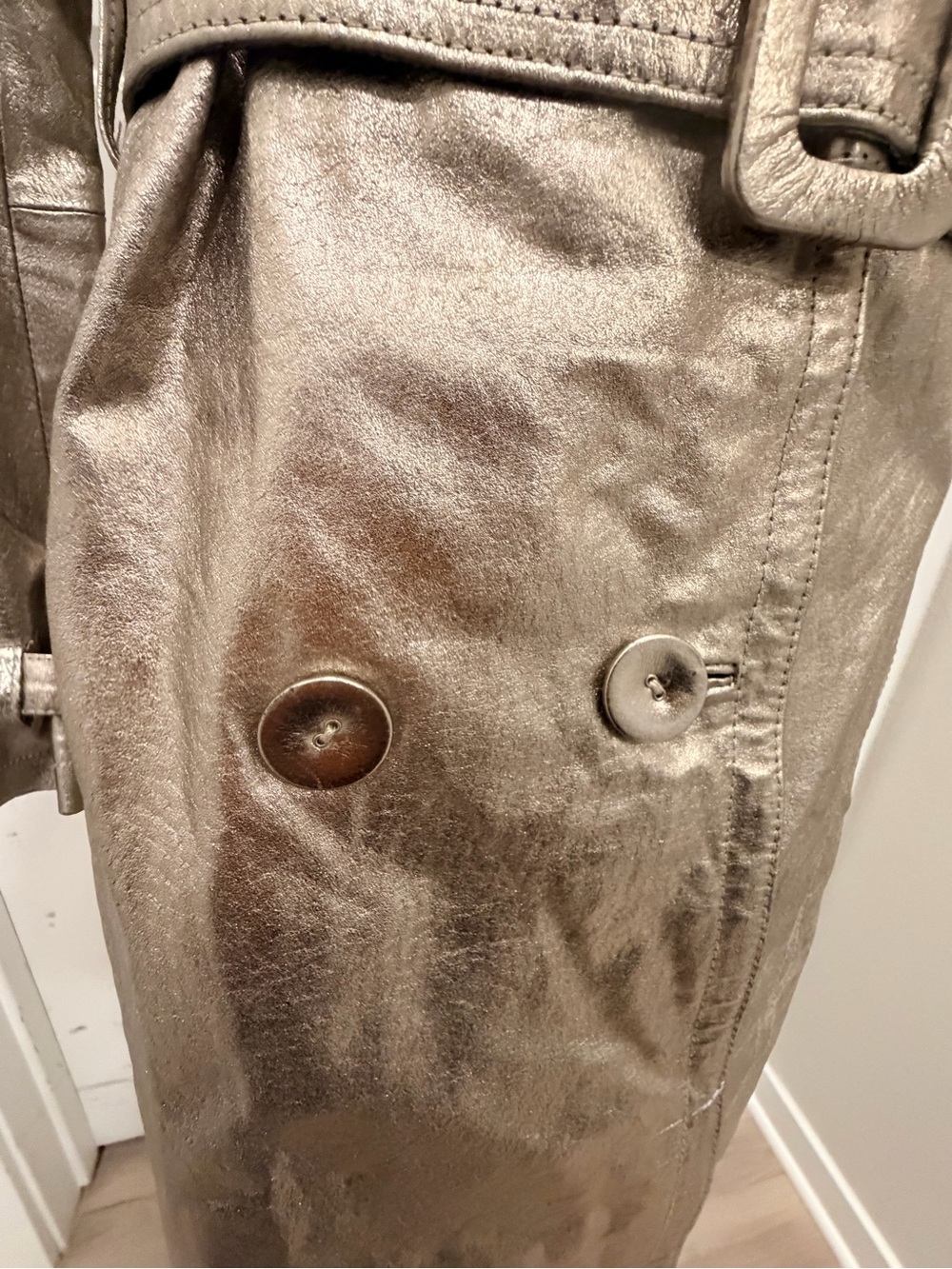 Newport News Metallic Leather Silver Trench Coat with Belt NWT - Picture 5 of 14